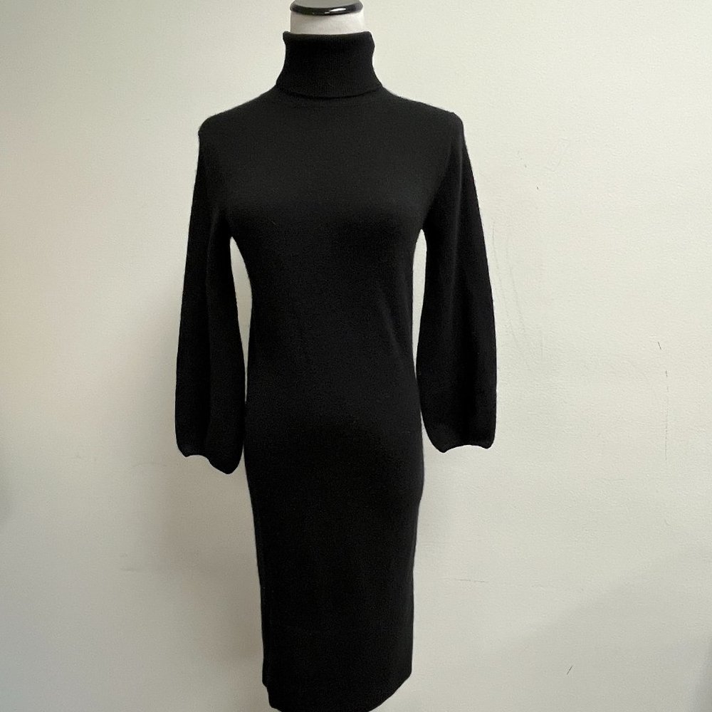 Karoo Mark Eisen black cashmere turtleneck knit dress bell sleeve 0 xs